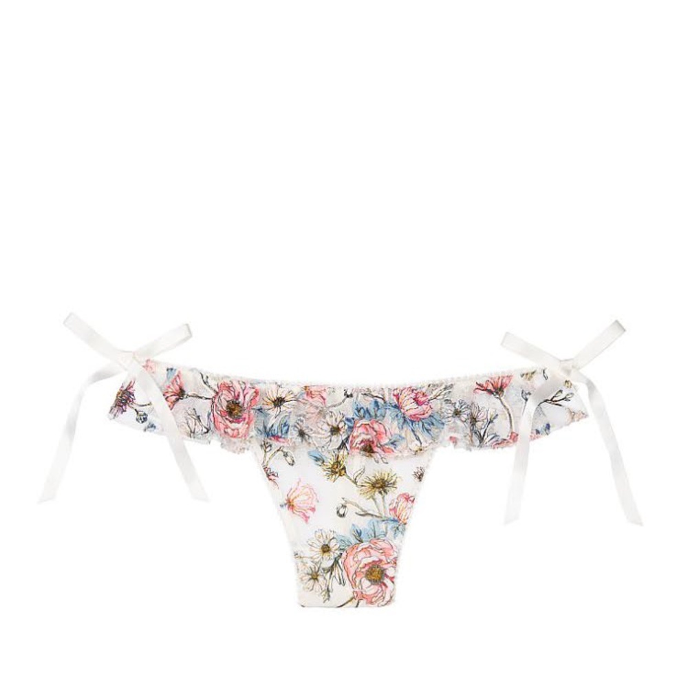 NWT VS Floral Embroidered Mesh Thong Panty - Picture 3 of 3